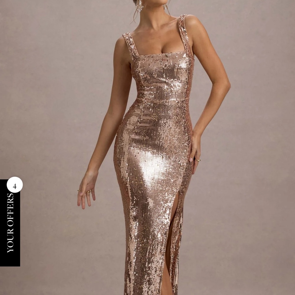 Club L London Gold Sequin Midi Dress